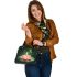 Frog on a lily pad jumping into pink lotus flower cartoon shoulder handbag