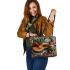 guitar and rose with green leaf and fox sock 2 Leather Tote Bag