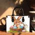 Happy easter bunny with a basket full of colored eggs small handbag