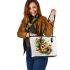 music note and guitar and tulip with green leaf and koi fish 3 Leather Tote Bag