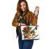 music note and musican play guitar with rose and green leaf Leather Tote Bag