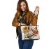 Music note and Piano and Sunflower and color Koi Fish Leather Tote Bag
