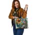 Music note and violoin and Sunflower and color Koi Fish 2 Leather Tote Bag