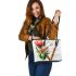 Music notes and bamboo flute and tulip and bird 3 Leather Tote Bag