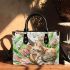 Musical notes and guitar and tulips and green leaf and cat 2 Small handbag