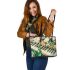 Musical notes and tulips and green leaves 2 Leather Tote Bag