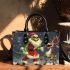 Navy grinchy smile and dancing santaclaus small handbag