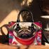 Playful pug and friends on a red background small handbag