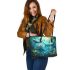 Playful Sharks Frolicking in Their Underwater Playground Leather Tote Bag