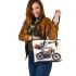 skeleton riding motor with trumpet and music notes Leather Tote Bag
