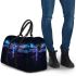 With a neon blue and purple dragonfly 3d travel bag