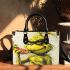 Yellow grinchy with black sunglass eat pizza small handbag