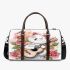 a cartoon cat with music note and the roses with green leaf 3 Travel Bag