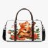 a cartoon cat with music note and the roses with green leaf 4 Travel Bag