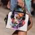 Abstract a woman's face with abstract shapes and lines shoulder handbag