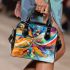 Abstract painting of colorful shapes and circles shoulder handbag