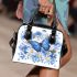 Beautiful blue butterfly with flowers shoulder handbag