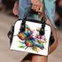 Beautiful butterfly with colorful wings among flowers shoulder handbag