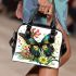 Beautiful butterfly with colorful wings among flowers shoulder handbag