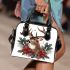 Beautiful realistic deer with flowers and christmas elements shoulder handbag