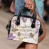 bees flying to musical notes and purple leafs in the summer Shoulder Handbag