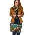 Bengal Cat with Colorful Flowers 1 Leather Tote Bag