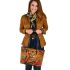 Bengal Cat with Cultural Symbols Leather Tote Bag