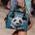 Black and white cute panda with blue eyes shoulder handbag