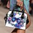 Blue butterfly surrounded by roses and flowers shoulder handbag