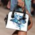 Blue butterfly with white flowers around shoulder handbag