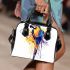 Blue macaw in the style of abstract watercolor shoulder handbag