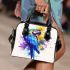 Blue macaw in the style of abstract watercolor shoulder handbag