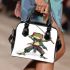 Cartoon drawing of an anthropomorphic frog samurai shoulder handbag