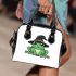 Cartoon green frog wearing black witch hat shoulder handbag
