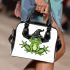 Cartoon green frog with black witch hat shoulder handbag