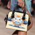 Cartoon style cute rabbit lifting barbells shoulder handbag