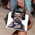 Cartoon yorkshire terrier dog wearing headphones shoulder handbag