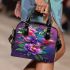 Colorful butterfly with flowers and leaves on purple shoulder handbag