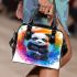 Colorful rainbow splash of color cute baby panda shoulder handbag