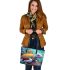 Colorful turtle fantasy scene leather tote bag