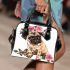 Cute baby pug dog with pink roses shoulder handbag
