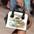 Cute baby turtle with big eyes and colorful flowers shoulder handbag