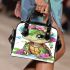 Cute baby turtle with colorful flowers on its shell shoulder handbag