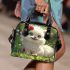 Cute baby white pomeranian with blue eyes shoulder handbag