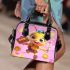 Cute cartoon bee character holding flowers and honeycomb shoulder handbag