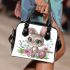 Cute cartoon bunny with big eyes and flowers shoulder handbag