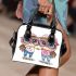 Cute cartoon couple owls with big eyes in pink glasses shoulder handbag