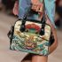 Cute cartoon frog eating ramen shown in a full body shot shoulder handbag