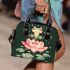 Cute cartoon frog jumping on top of a pink lotus flower shoulder handbag