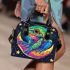 Cute cartoon frog on the moon psychedelic rainbow colors shoulder handbag